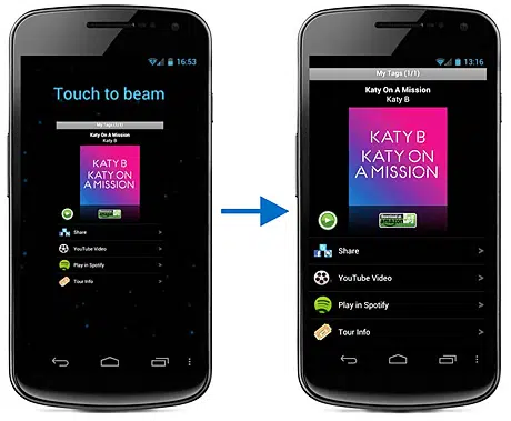 Shazam uses Android's touch-to-beam feature