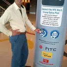 Andrew Davis with an NFC pillar at Sydney's Allphones Arena