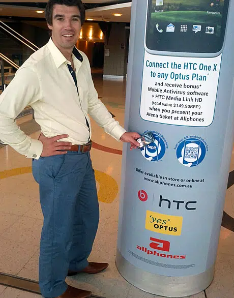 Andrew Davis with an NFC pillar at Sydney's Allphones Arena