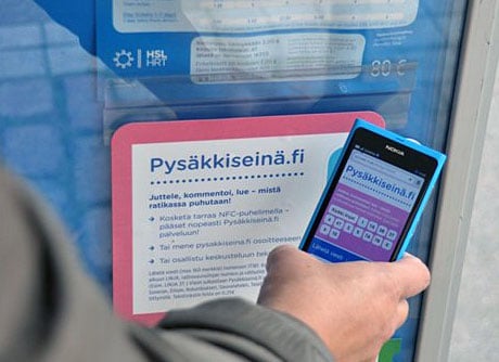 Connecting with NFC at a Helsinki tram stop