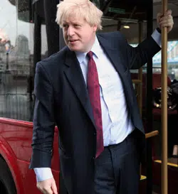 Mayor Boris Johnson on a London bus. (C) Transport for London.