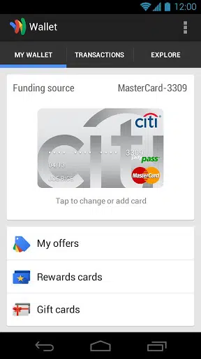 Google Wallet's "My Wallet" tab