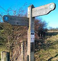 An NFC tag on a signpost on the South Downs