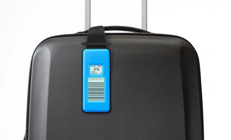 BA's NFC luggage tag in place on a case