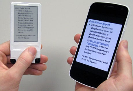 An NFC-WISP display echoes the content of an NFC smartphone's screen
