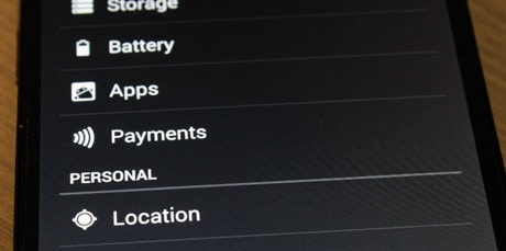 An unauthenticated screenshot of Android KitKat, showing a "payments" option