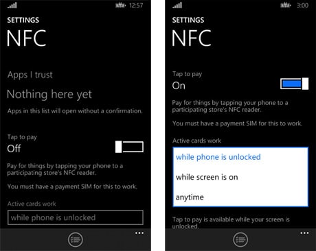 Windows phone NFC settings