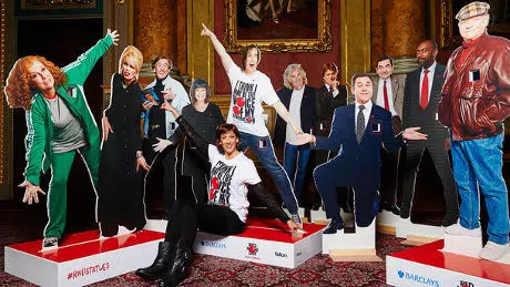 Miranda Hart shows off Comic Relief donation statues incorporating contactless payment technology