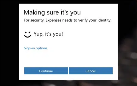 Microsoft Hello biometric authentication