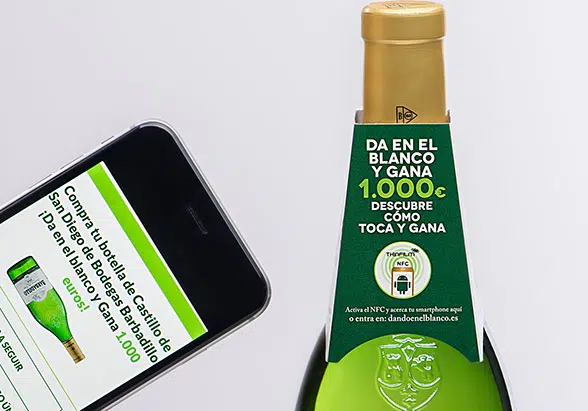 A tap of an Android phone against an NFC bottle neck collar starts the competition entry