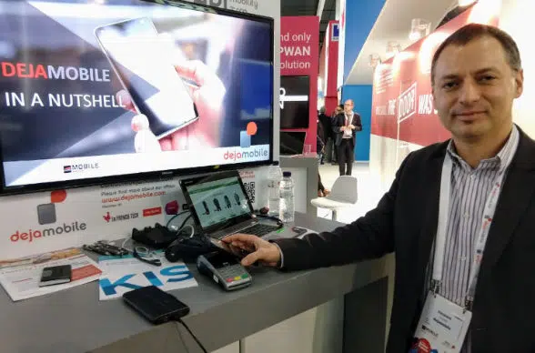 Dejamobile CEO Houssem Assadi demonstrates seamless account opening at Mobile World Congress 