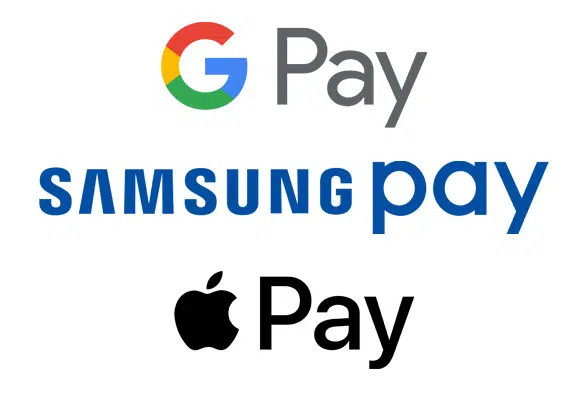 OEM Pay logos: Google Pay, Samsung Pay, Apple Pay