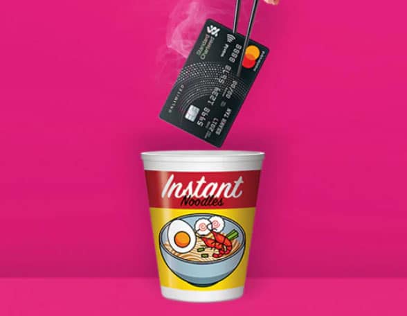 Credit card dipped in noodle pot