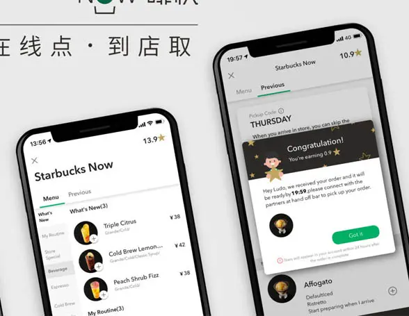 Starbucks app on smartphones