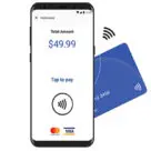 NFC smartphone with contactless, mastercard and visa logos