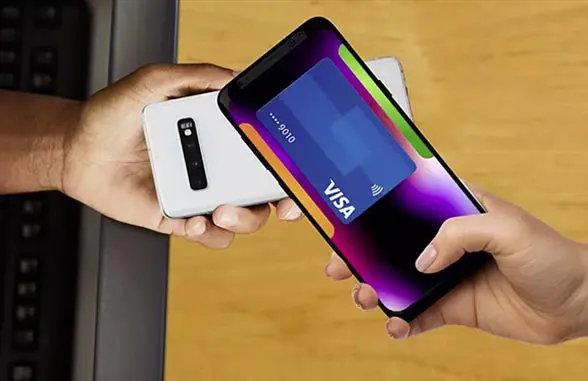Visa Tap to Pay enabled NFC phone tapping smartphone