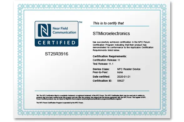 ST ST25R3916 NFC Forum Certificate .pdf