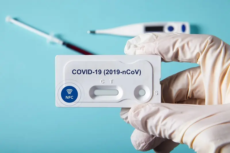 An NFC smart label on a Covid-19 test