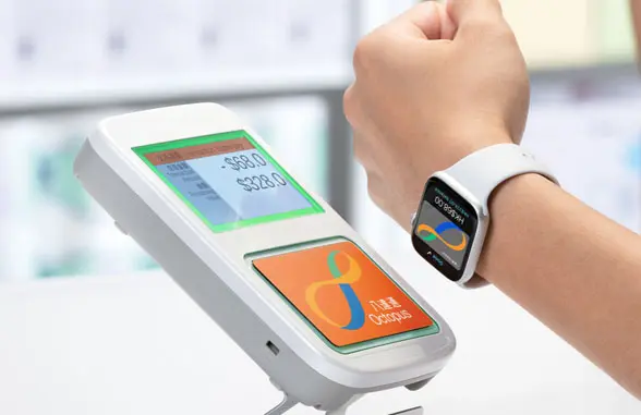Apple watch with Apple Pay being used on Octopus mass transit terminal