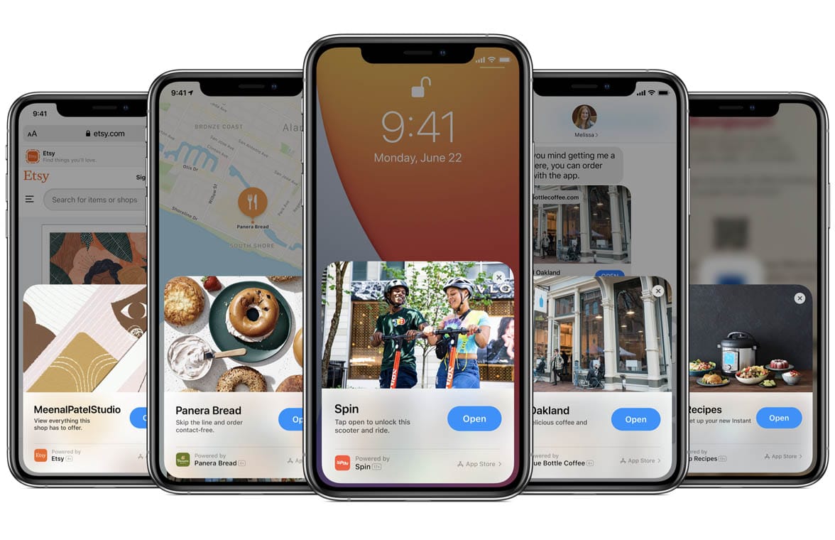 Apple App Clip on row of iphones