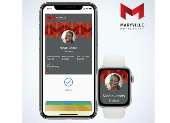 NFC ID on Maryville University student phone and Apple Watch