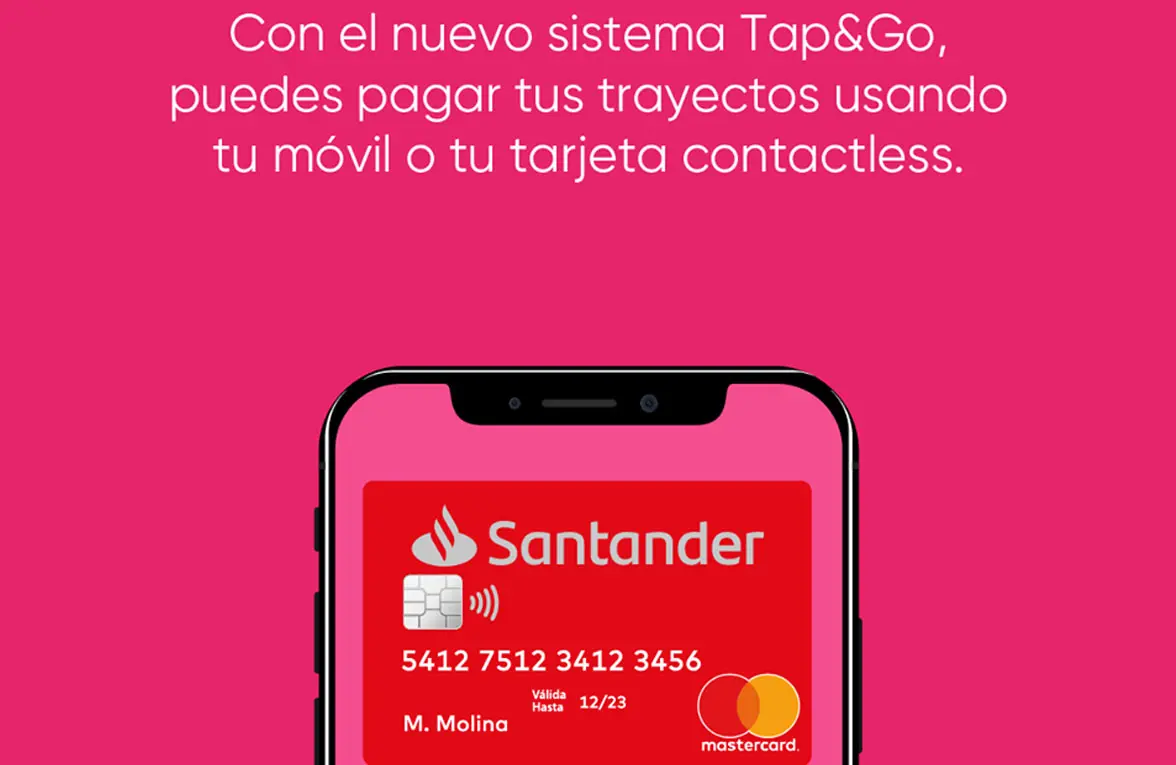 Phone with contactless payment card for Metro de Sevilla tap&go
