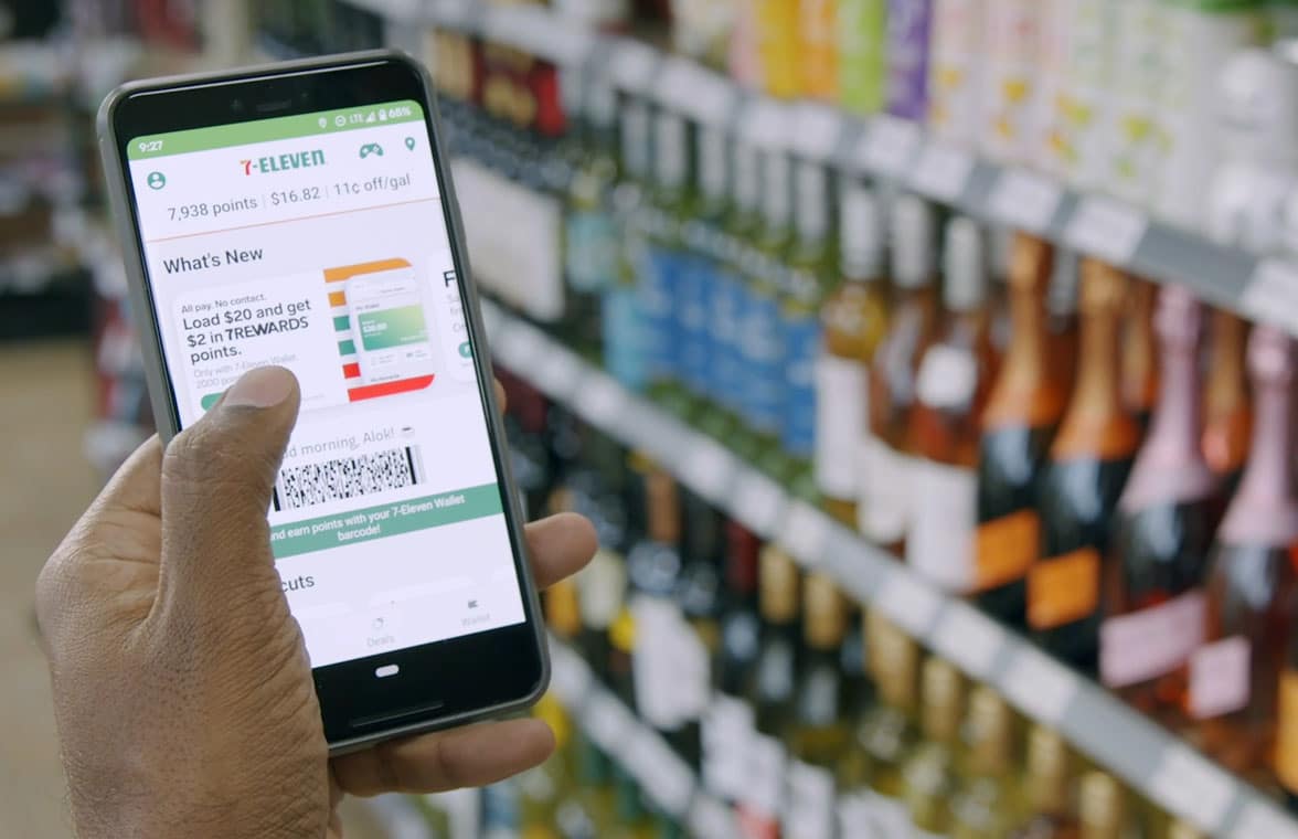 7-Eleven app with mobile wallet on a smartphone