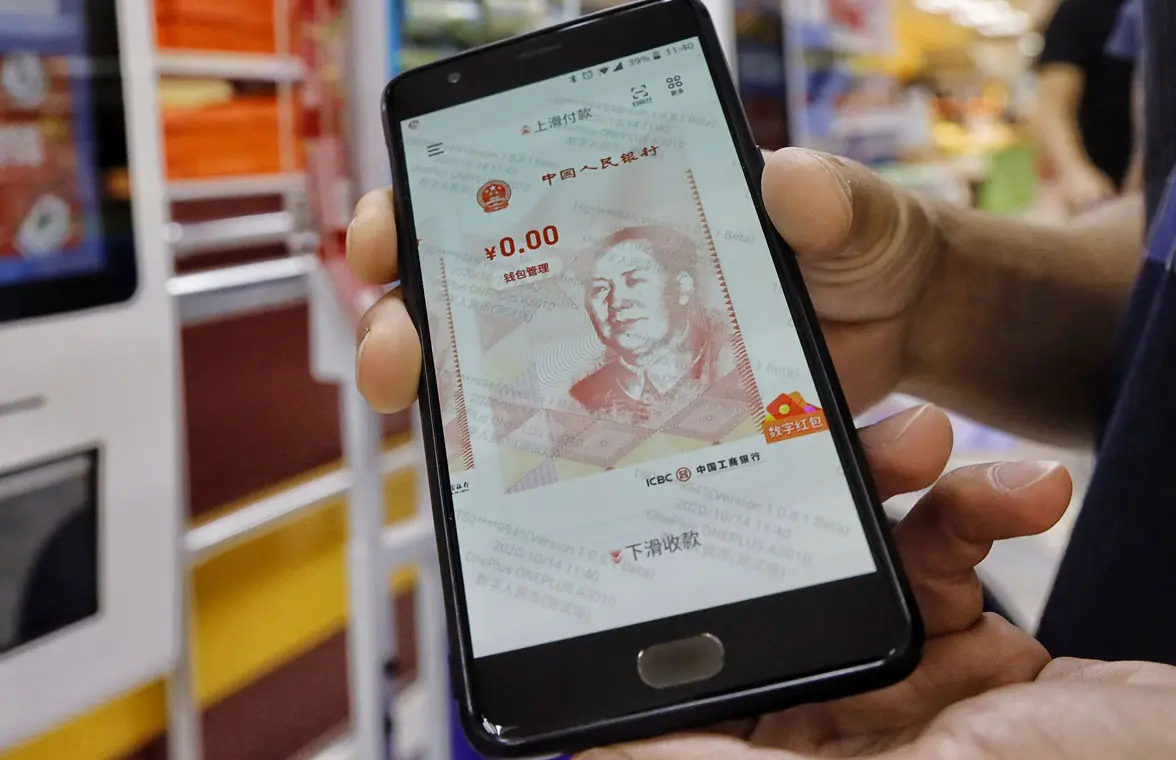 Digital yuan in a mobile wallet on a smartphone