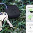 Samsung ultra wideband Smart Tag on a keyring with Galaxy smartphone