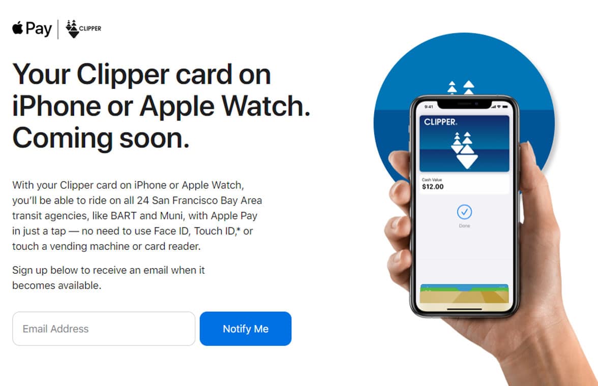 Clipper card on Apple iPhone for Apple Pay payment of transit fares