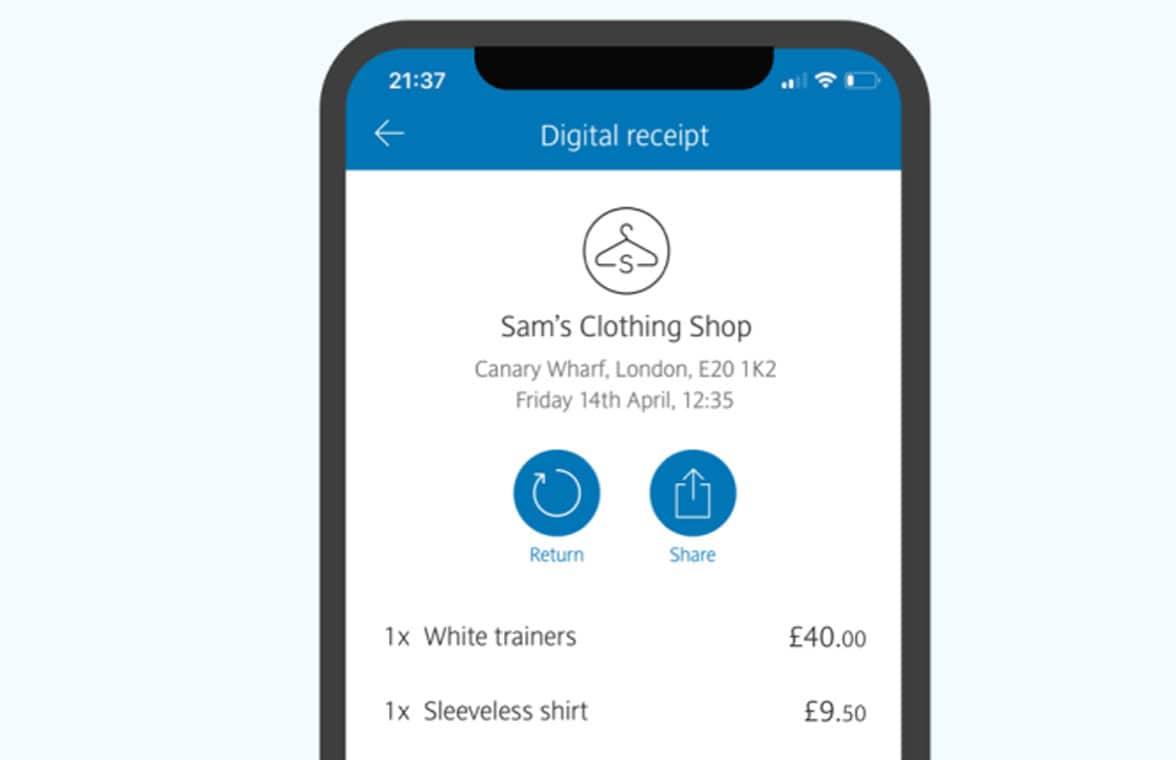 Barclays digital receipts on mobile phone