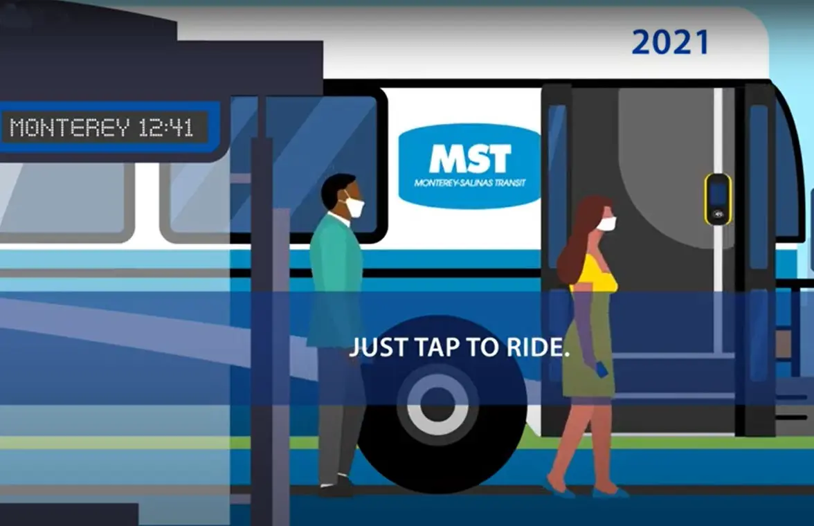 Monterey-Salinas Transit (MST) tap to ride illustration for fare capped open loop contactless ticketing system