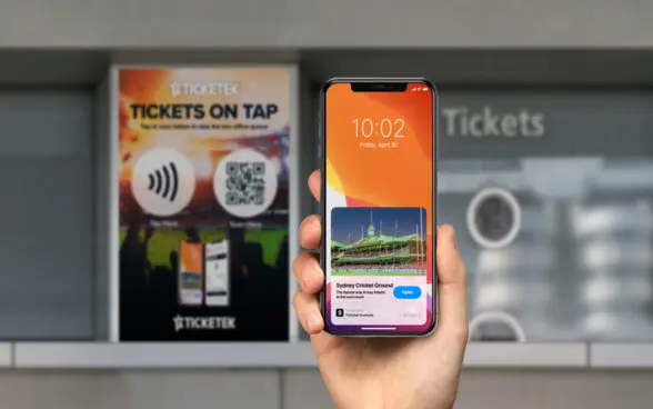 Ticketek App Clip on smartphone using NFC to buy event tickets