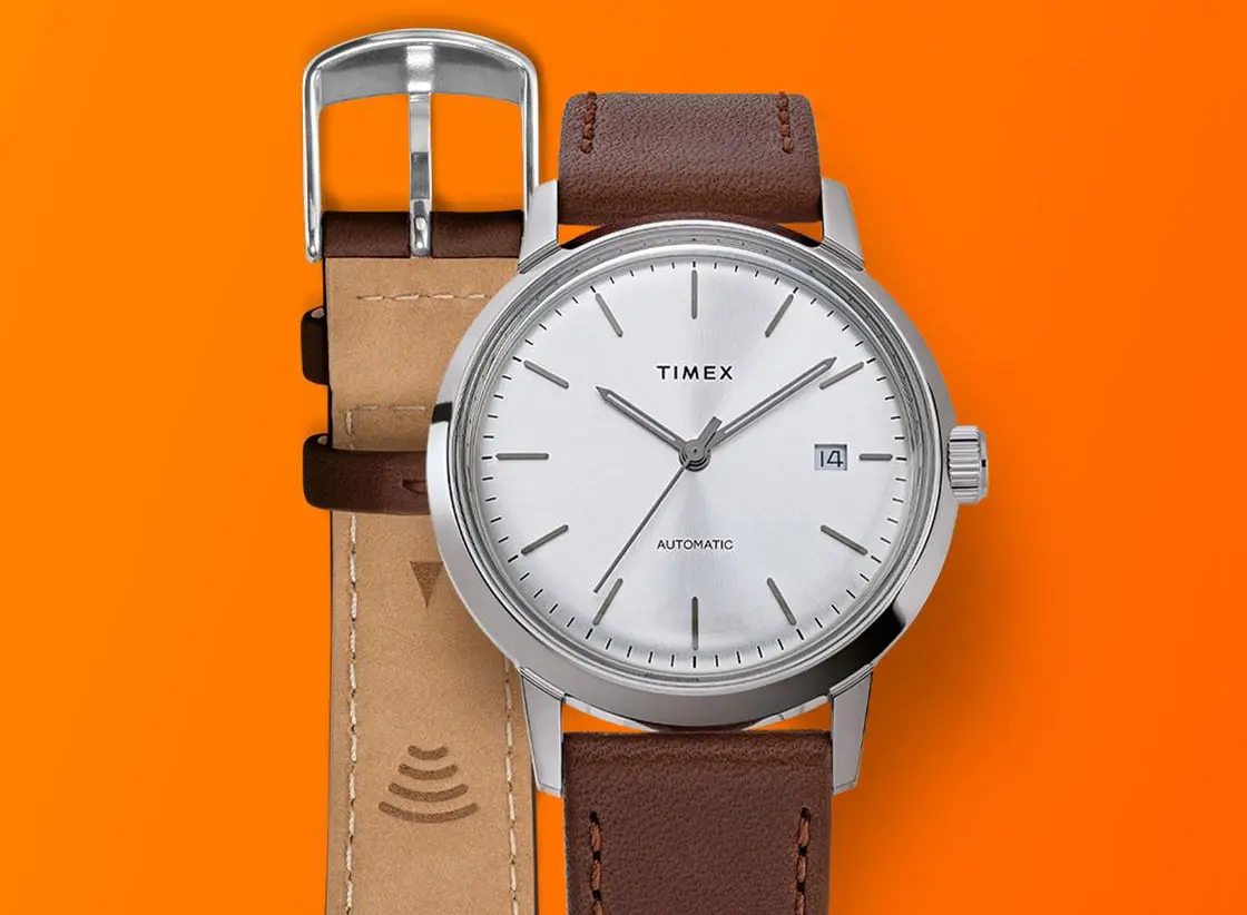 A Timex watch with a Timex Pay-enabled strap
