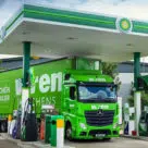 Wren Kitchen's Mercedes-Benz truck refuelling at BP fuel station