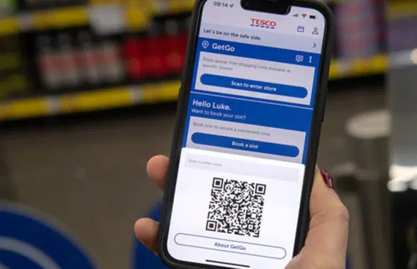 tesco.com app on smartphone for access to GetGo checkout free store