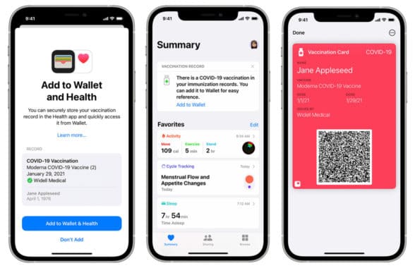 Covid-19 vaccination cards in Apple Wallet