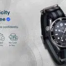 eBay NFC authenticity scheme for pre-owned luxury watches advert showing 2 watches