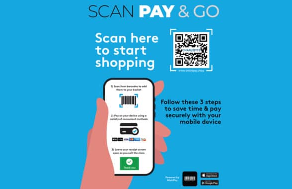 MishiPay Scan Pay & Go mobile self-checkout graphic