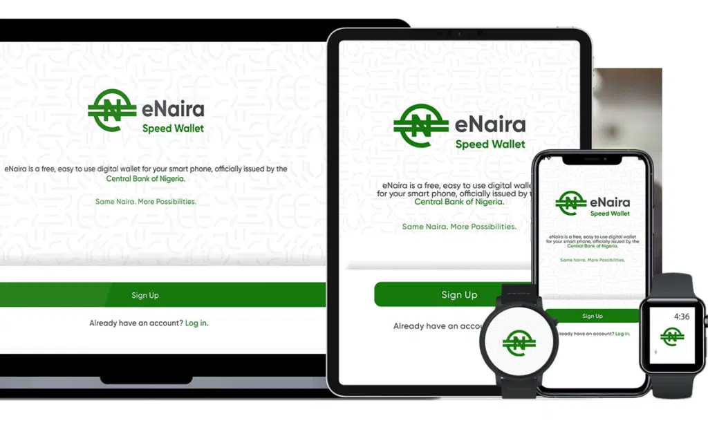 Central Bank of Nigeria's eNaira wallet on PC, tablet, smartphone and watch
