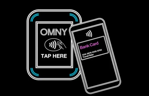 MTA OMNY reader with smartphone being tapped on it