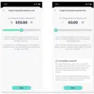 Two smartphone screens showing Starling bank contactless limit being set