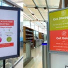 Notices at entrance to JFK International Airport contactless grab-and-go convenience store