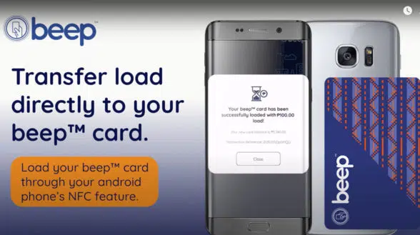 Beep Philippines public transport NFC payments top-up app and card with smartphone and qr code