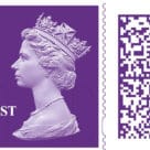 Royal Mail first class postage stamp with QR code