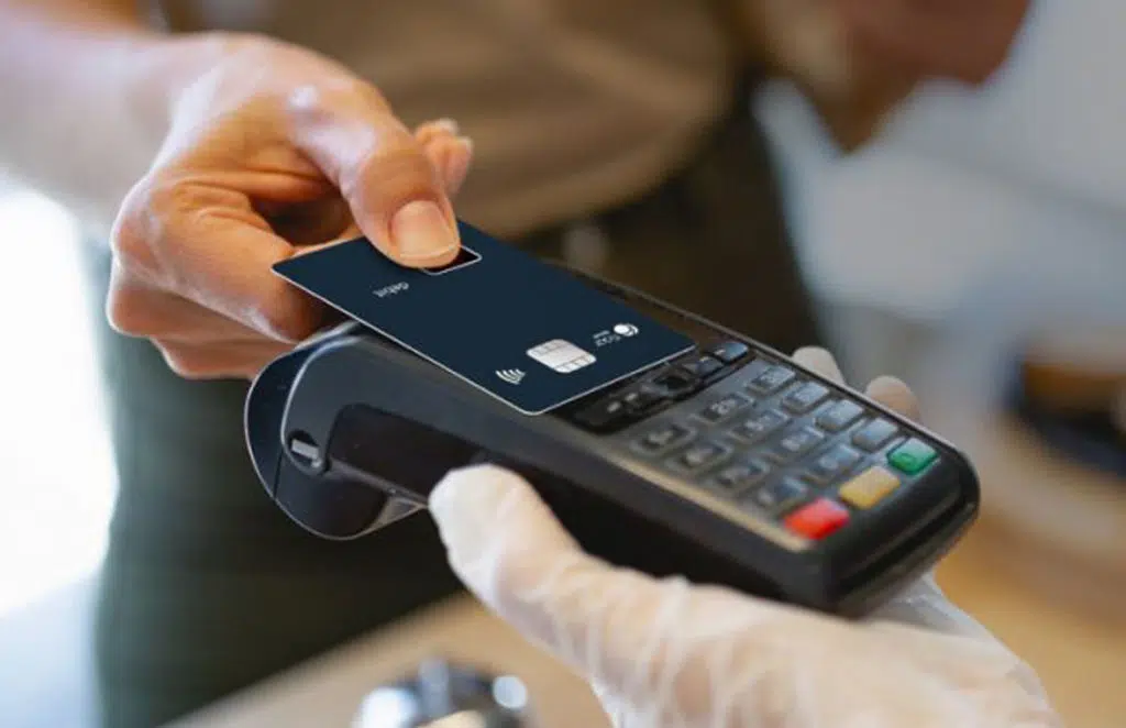 Fidor Bank biometric payment card being tapped on payment device