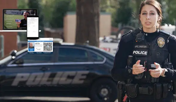 Alpharetta police officer in the US using NFC smart cards to support interaction with the public