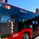 Atac Tap & go logo on bus promoting contactless fare payments in Rome