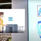 Aldi and Shop&Go logos and illo of woman using the contactless store