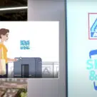 Aldi and Shop&Go logos and illo of woman using the contactless store
